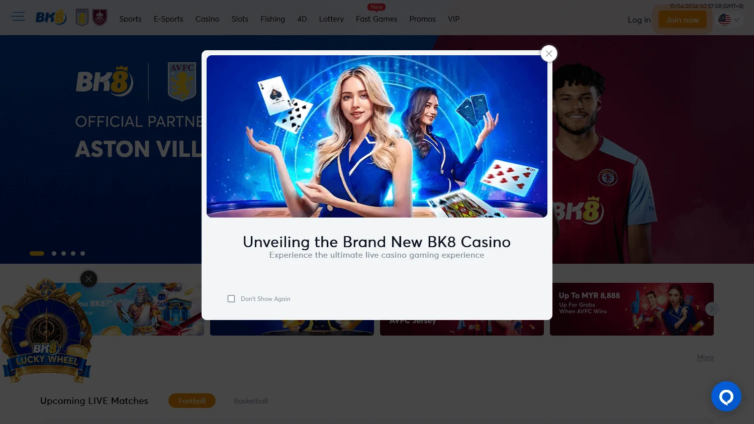BK8 Casino homepage with casino, live gaming and sports betting sections