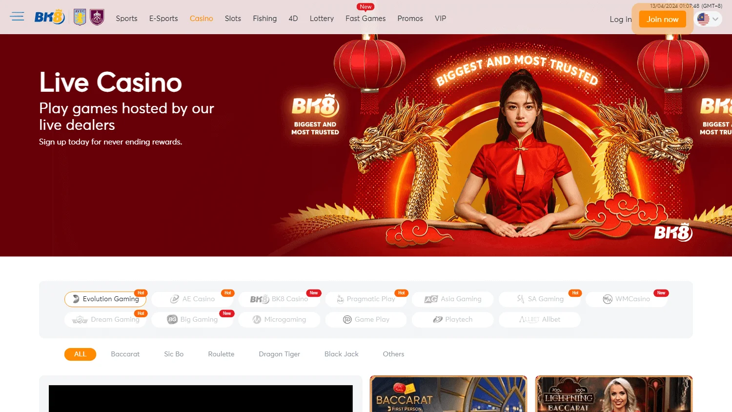BK8 Casino games area with online pokies and game categories