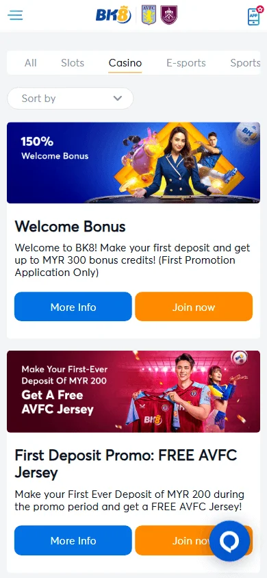 BK8 Casino promotions displayed on a mobile device